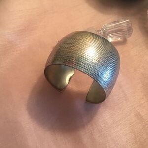 Wide Silvertone Patterned Bangle Bracelet